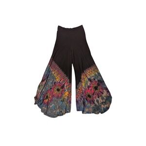 Kathmandu Flare Wide Leg Palazzo Pants Festival Tie Dye Black Multi Boho Hippie